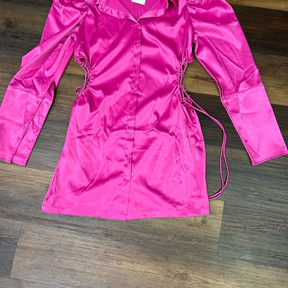 Fuchsia pink plus size dress with tie up strings on the side. - Picture 2 of 6